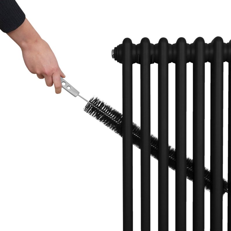 Traditional 2 Column Radiator 1500mm x 562mm Modern Central Heating Heater Matt Black Carbon Steel Vertical Wall Mounted Kitchen Living Room Bathroom Cleaning Brush Fixing Kit & Brackets
