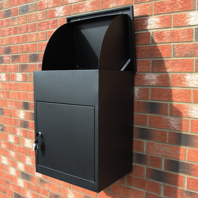 Parcel Post Box Lockable Wall Mounted Secure Large Outdoor Letter Smart Mail Drop Box Weatherproof Galvanised Steel | 5 Keys | 580 x 460 x 360mm - Black