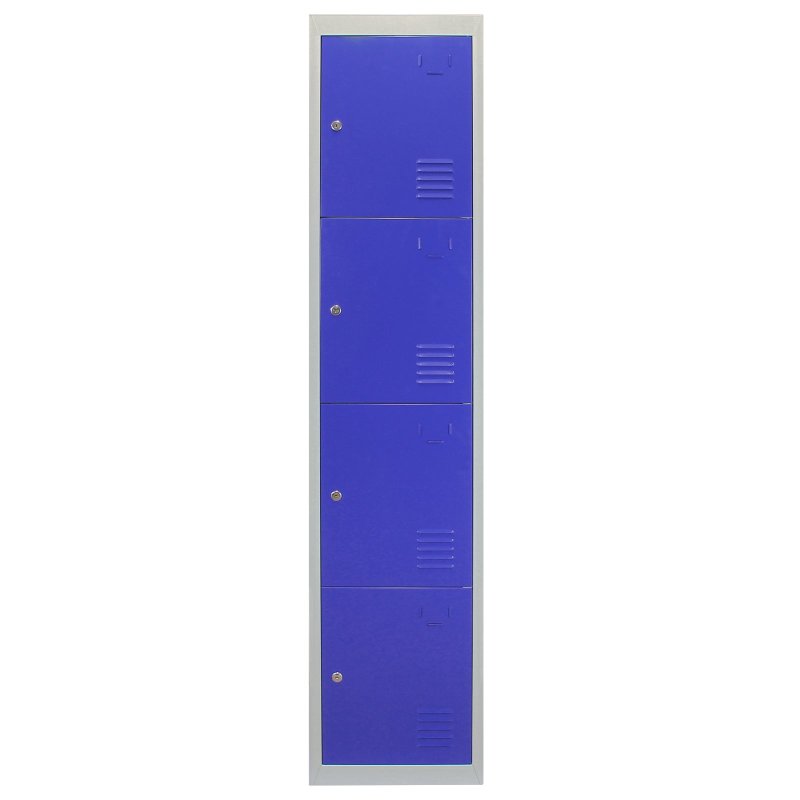 MonsterShop 3 x Metal Lockers, 4 Door Storage, Blue & Grey Metal Lockable Unit, School Staff Gym Changing Room