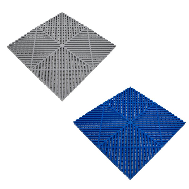Vented Modular Interlocking Flooring Tiles & Edges 120 Grey & 120 Blue Double Garage Heavy Duty Floor Mat Showroom Workshop Outdoor Polypropylene Anti Slip Weather Resistant Drainage 6m x 6m 36m2