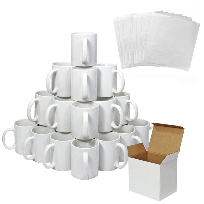 72 Sublimation Mugs White 11oz 325ml Polymer Coated Cup Blank AAA Grade Ceramic Personalised Heat Press Printing Transfer Cardboard Presentation Box Dishwasher Microwave Safe 10 Sublimation Sheets