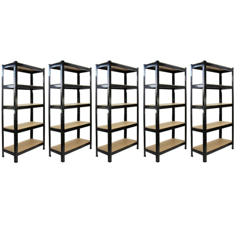 2 x Black Racking Bay Unit 5 Tier Heavy Duty Steel Metal 150kg capacity Per Shelf Garage Shelves Storage Warehouse Shed Workshop Boltless Shelving 75cm x 150cm x 30cm