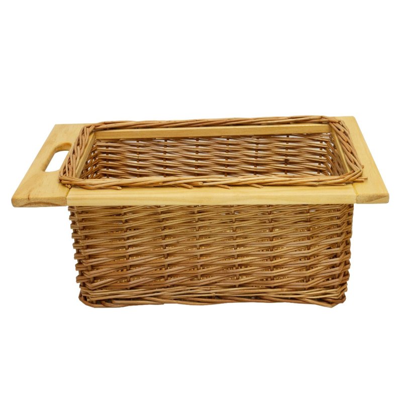 Pull out Wicker Basket Drawer x 2 400mm Kitchen Storage Solution Larder Base Unit Cupboard with Handle Rustic Beech Wood Farmhouse Style 100% Handmade Rattan FREE Fixing Kit Included – Brown