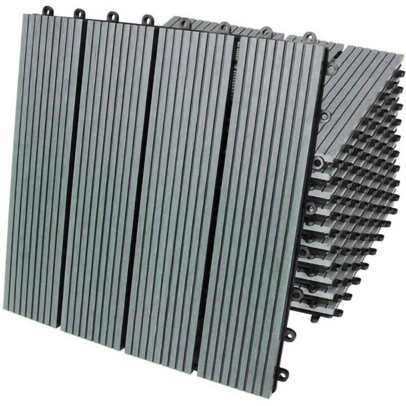 66 x WPC Decking Tiles Grey Terrace Decking Wood Plastic Composite DIY Interlocking Flooring Balcony Roof Terrace Hot Tub Outdoor Deck Tiles Click & Go Easy Clean Weather Resistant 30 x 30 cm (6 m2)