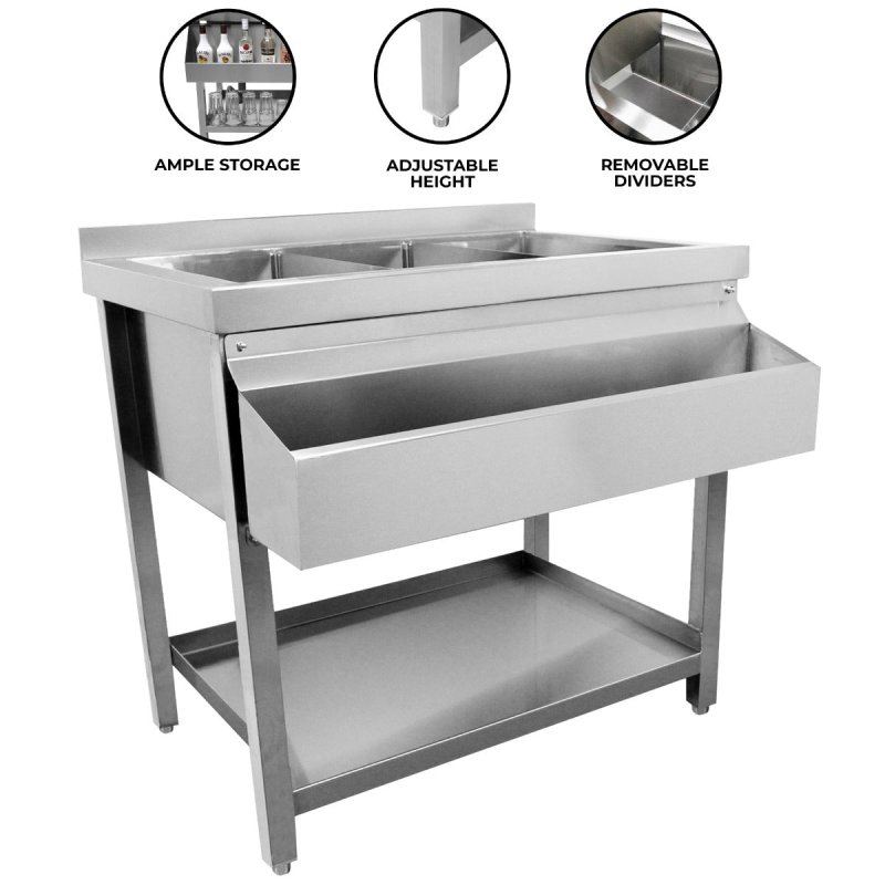 KuKoo Cocktail Bar Station Free Standing Stainless Steel Bar Sink Workstation Insulated Ice Wells