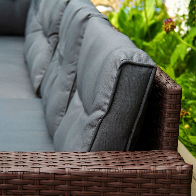 Rattan Corner Dining Set & Garden Storage Box Brown 9-Seater L Sofa Stools Glass Table Large Cushion Furniture Chest 582L Outdoor Patio Steel Frame UV Resistant FREE Waterproof Carry Bag & Rain Cover