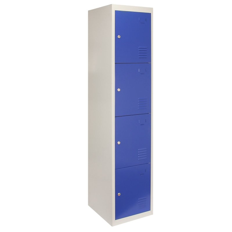 MonsterShop 3 x Metal Lockers, 4 Door Storage, Blue & Grey Metal Lockable Unit, School Staff Gym Changing Room