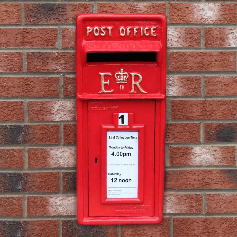 Royal Mail Post Box with Floor Stand ER Cast Iron Wall Mounted Wedding Authentic Pillar Replica Lockable Post Office Letter Box Red