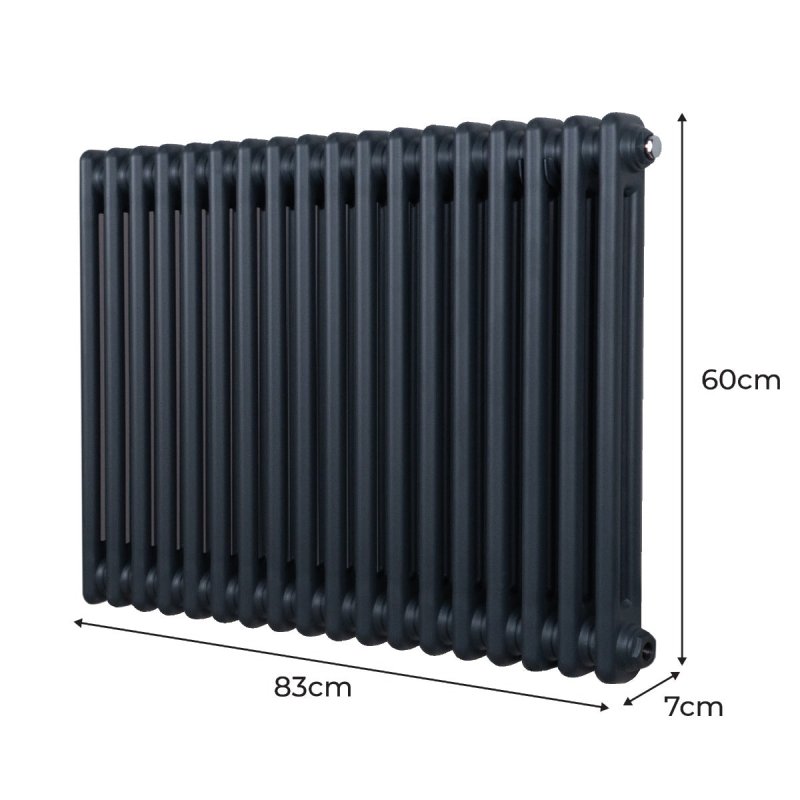 Traditional 2 Column Radiator 600mm x 832mm Modern Central Heating Heater Anthracite Matt Grey Carbon Steel Horizontal Wall Mounted Kitchen Living Room Bathroom Cleaning Brush Fixing Kit & Brackets