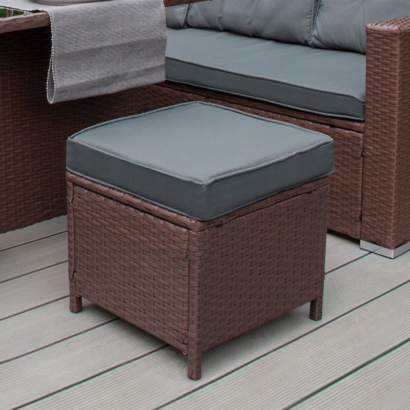 Rattan Corner Dining Set Outdoor Garden Furniture Brown 9-Seater L Shape Sofa Stools Tempered Glass Table UV Protected Waterproof Grey Seat Back Cushions Patio Conservatory Lounge FREE Rain Cover