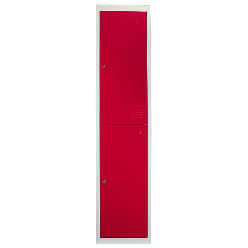MonsterShop 2 Door Metal Storage Lockers, Flatpack Red & Grey Steel Lockable Unit, Staff Gym School Changing