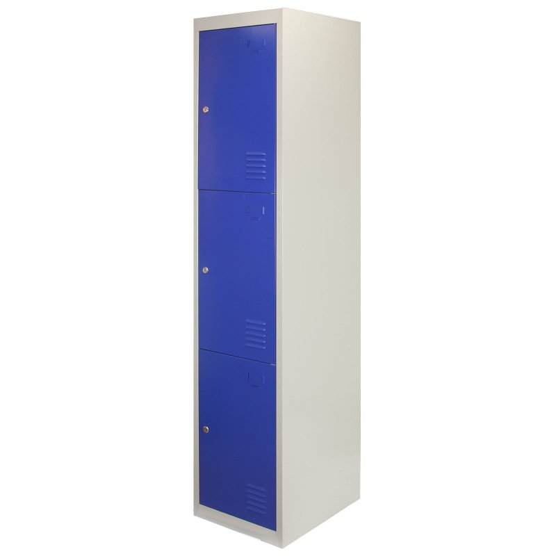 MonsterShop 3 x Blue 3 Door Metal Storage Lockers, Blue & Grey Steel Lockable Unit, Gym Changing Room School Staff Locker