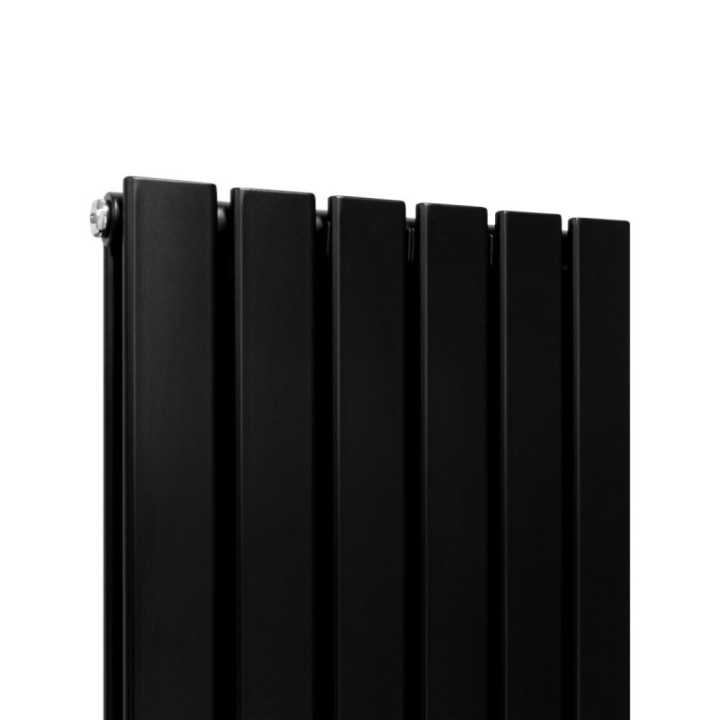 Designer Radiators 160 x 42cm Flat Panel Modern Central Heating Matt Black Vertical Column Double Panel Wall Mounted Slimline Kitchen Living Room Bathroom Commercial Cleaning Brush & Fixing Kit
