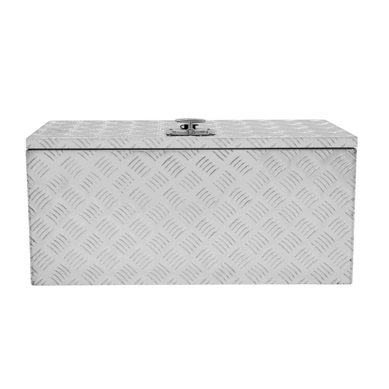 Aluminium Tool Box 102L Lockable Chest 2 Keys Trailer Truck Van Locker Boxes Storage Heavy Duty Checker Plate Rubber Base Liner & Seal Gas Struts Carry Case XL 32