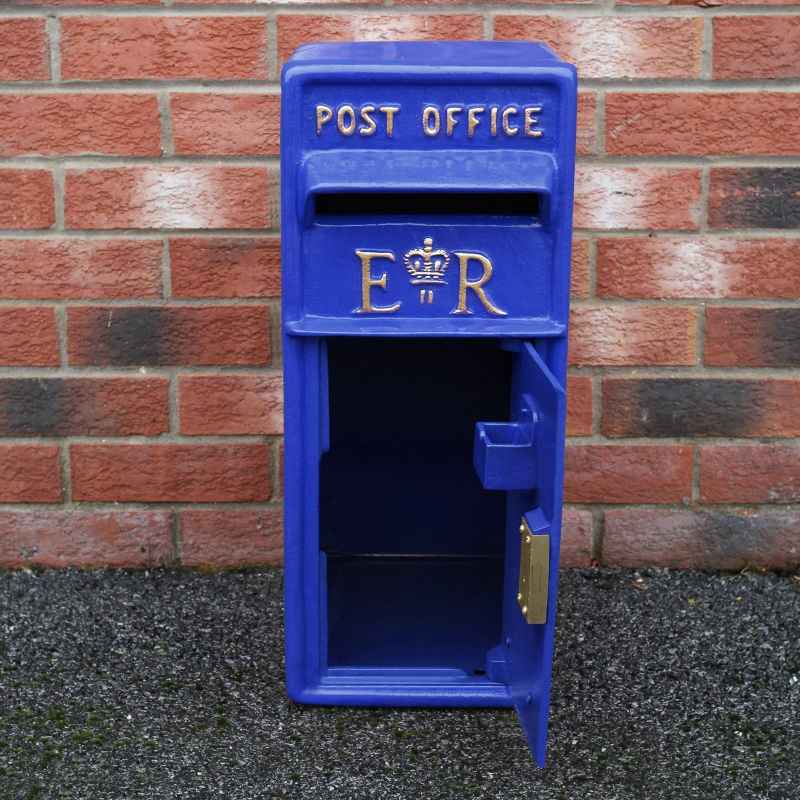 Royal Mail Post Box Scottish Cast Iron Wall Mounted Royal Mail Wedding Authentic Pillar Replica Lockable Post Office Letter Box Blue