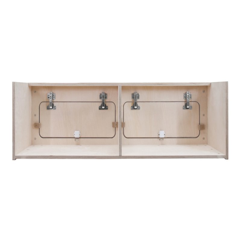 Campervan Overhead Cabinet 2 Door Top Locker Central Divider Camper Van Furniture Storage Lightweight Solid Birch Plywood Unpainted Soft Close Hinges Push Button Locks Pre Drilled Holes Fixing Kit