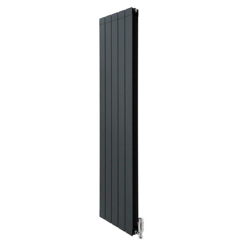 Aluminium Designer Radiator 1800mm x 395mm & TRV Chrome Valves Vertical Double Flat Panel Column Lightweight Modern Heater Matt Anthracite Grey Kitchen Living Room Cleaning Brush Fixing Kit Brackets
