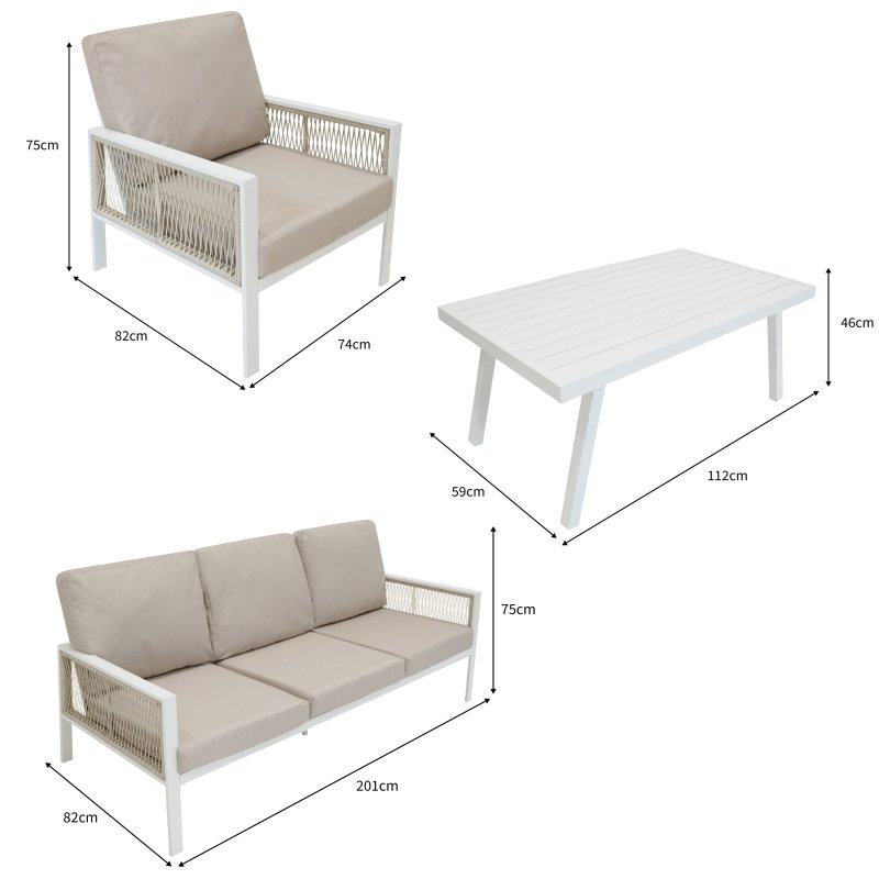 Aluminium 4 Piece Sofa Set with Black Rattan Storage Box - White