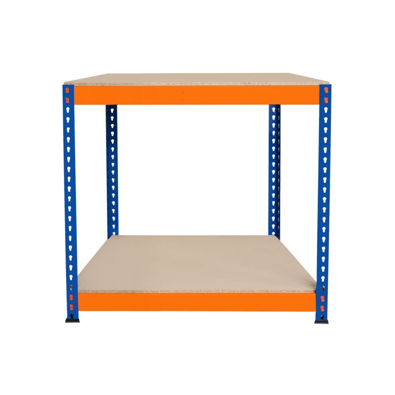 Garage Workbench S-Rax 2 Shelf 90cm x 60cm x 90cm Workstation Heavy Duty Steel Chipboard 300kg Capacity Per Shelf Adjustable Layout Boltless Assembly Rubber Feet Reinforced Support Bar Warehouse