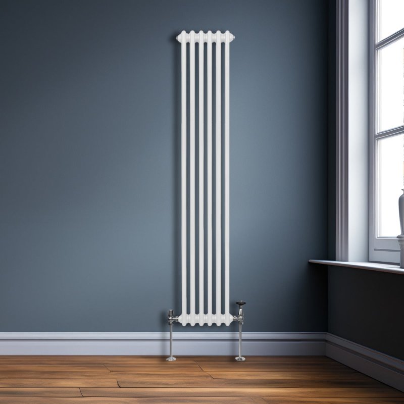 Traditional 3 Column Radiator 1800mm x 292mm Modern Central Heating Heater Gloss White Carbon Steel Vertical Wall Mounted Kitchen Living Room Bathroom Cleaning Brush Fixing Kit & Brackets