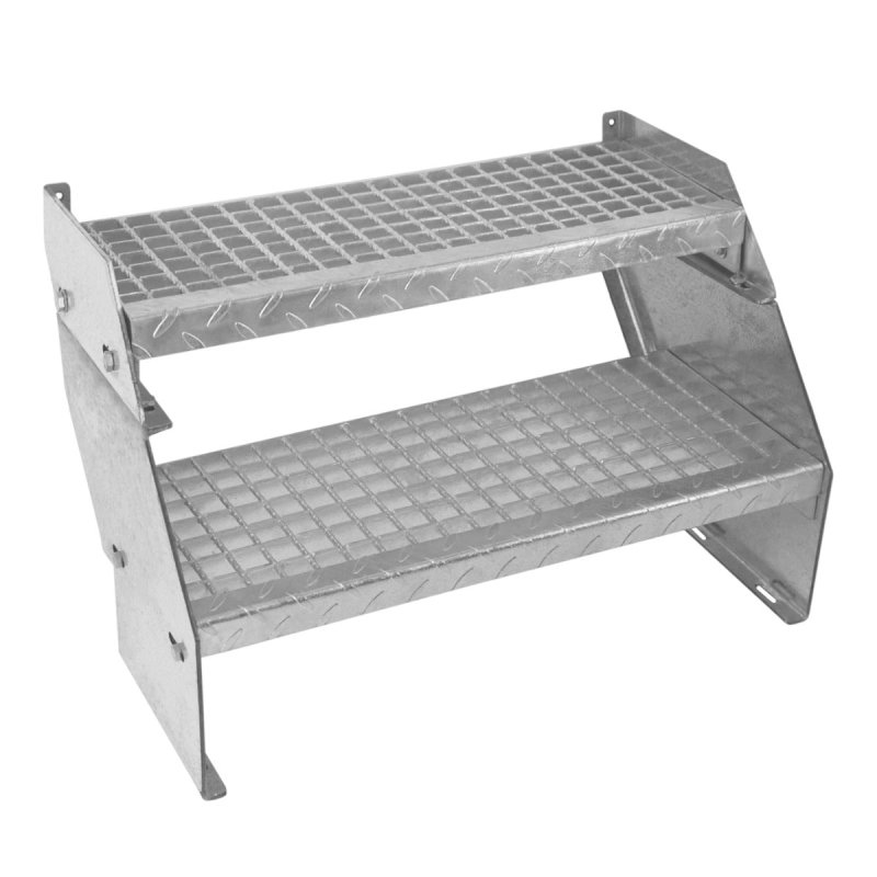 Metal Staircase 2 Section Adjustable Height 60cm / 600mm Wide Galvanised Steel Silver 2 Steps Weatherproof Grate Step Outdoor Garden Patio Modular Stairs 5mm Rod Thickness FREE Fixing Kit