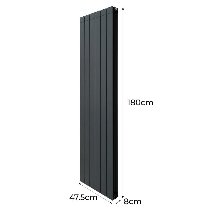 Aluminium Designer Radiator 1800mm x 475mm Vertical Double Flat Panel Column Lightweight Modern Central Heating Heater Matt Anthracite Grey Kitchen Living Room FREE Cleaning Brush Fixing Kit Brackets
