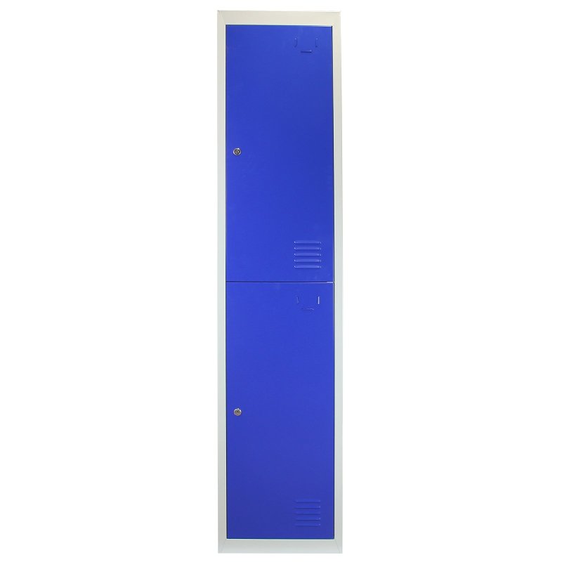 MonsterShop 2 Door Metal Storage Lockers, Flatpack Blue & Grey Steel Lockable Unit, Staff Gym School Changing