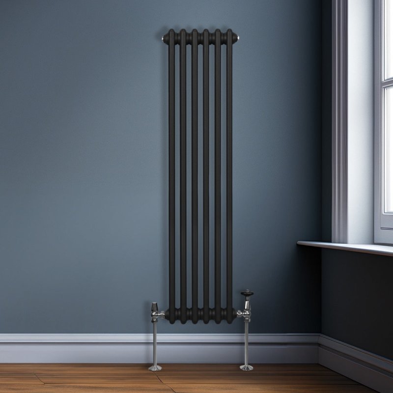 Traditional 3 Column Radiator 1500mm x 292mm Modern Central Heating Heater Matt Black Carbon Steel Vertical Wall Mounted Kitchen Living Room Bathroom Cleaning Brush Fixing Kit & Brackets