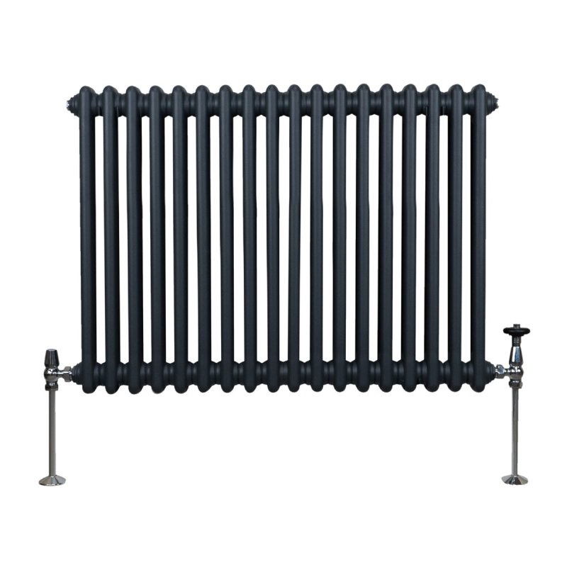 Traditional 2 Column Radiator 600mm x 832mm Modern Central Heating Heater Anthracite Matt Grey Carbon Steel Horizontal Wall Mounted Kitchen Living Room Bathroom Cleaning Brush Fixing Kit & Brackets