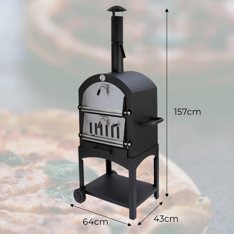 Outdoor Pizza Oven, 12" Pizza Peel & Rain Cover / Charcoal Fired Garden Oven / BBQ Smoker & Bread Oven