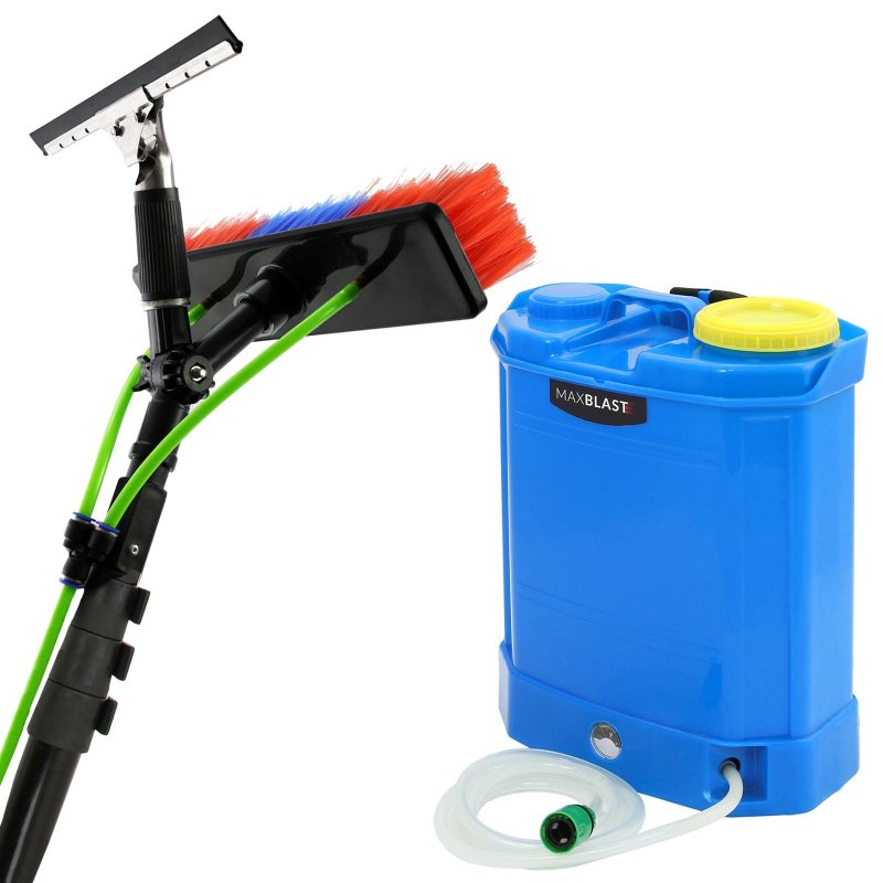 MAXBLAST 24ft Water Fed Pole & Backpack / Window Cleaning Telescopic Brush / Extendable Window Washer