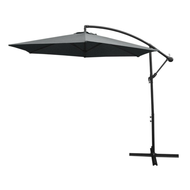 3m Cantilever Garden Parasol Banana Hanging Umbrella Winding Crank Shade Patio Outdoor Sun Shade Tilt UV Protection | Grey Square Base