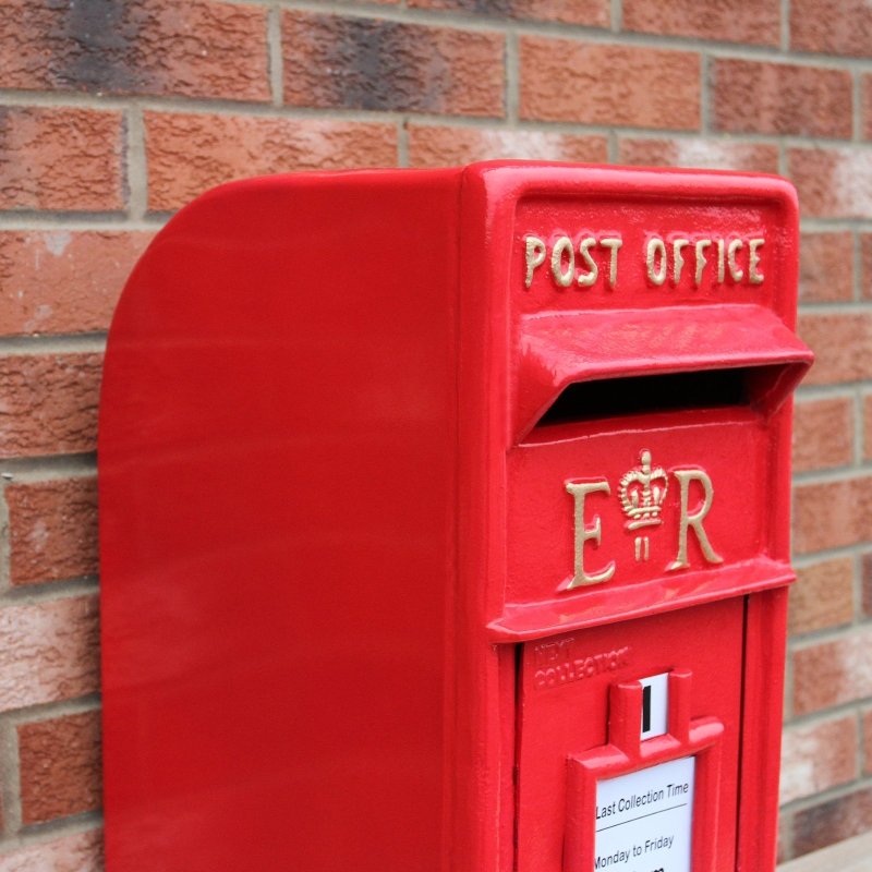 Royal Mail Post Box with Floor Stand ER Cast Iron Wall Mounted Wedding Authentic Pillar Replica Lockable Post Office Letter Box Red