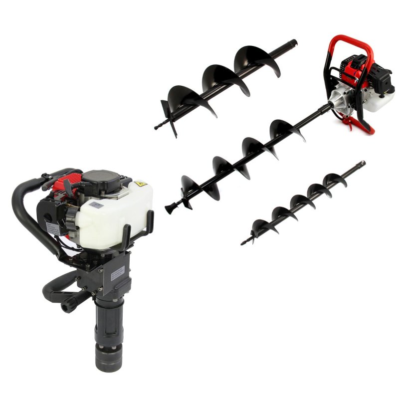 Petrol Earth Auger Drill Garden Earth Borer Post Hole Digger Borer 52cc & Post Driver 2-Stroke Fence Post Knocker Rammer Garden Hole Digger 52cc Borer Picket Fencing SET FREE Safety Gear