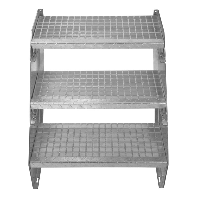 Metal Staircase 2 Section Adjustable Height 60cm / 600mm Wide Galvanised Steel Silver 2 Steps Weatherproof Grate Step Outdoor Garden Patio Modular Stairs 5mm Rod Thickness FREE Fixing Kit