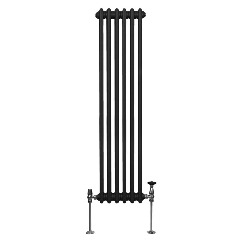 Traditional 2 Column Radiator 1500mm x 292mm Modern Central Heating Heater Matt Black Carbon Steel Vertical Wall Mounted Kitchen Living Room Bathroom Cleaning Brush Fixing Kit & Brackets