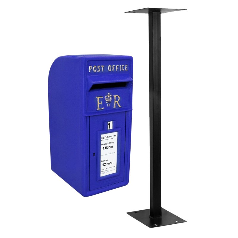 Royal Mail Post Box Scottish with Floor Stand ER Cast Iron Wall Mounted Wedding Authentic Pillar Replica Lockable Post Office Letter Box Blue