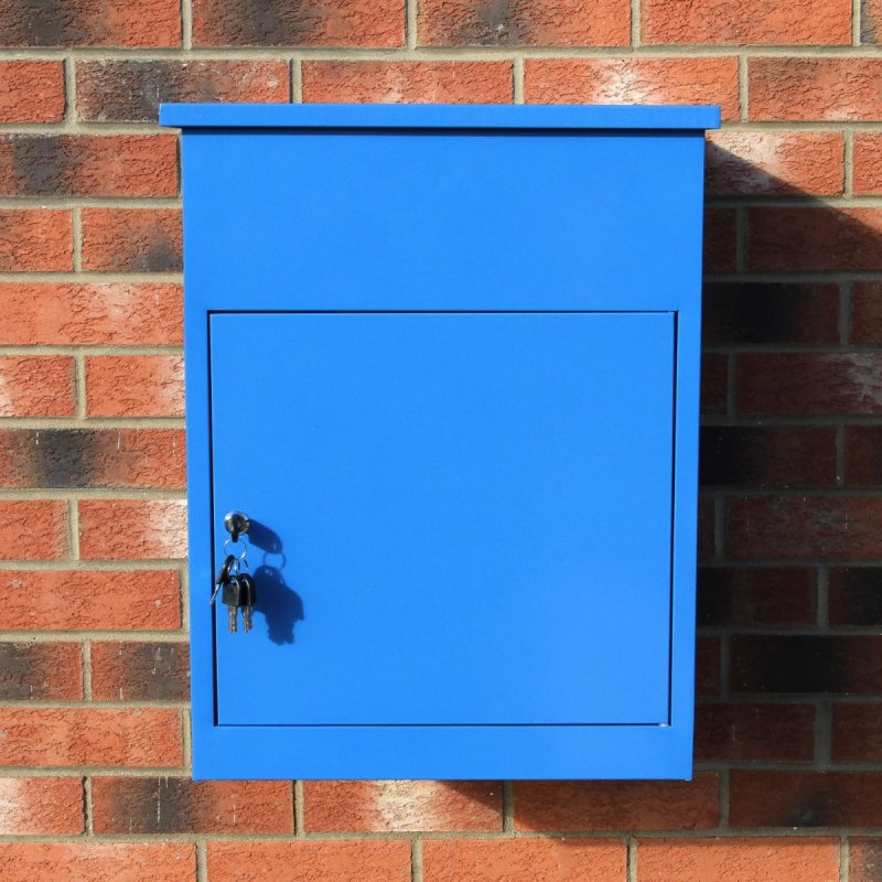 Parcel Post Box Lockable Wall Mounted Secure Large Outdoor Letter Smart Mail Drop Box Weatherproof Galvanised Steel | 5 Keys | 580 x 460 x 360mm - Blue
