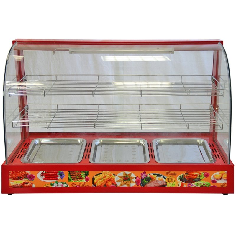 KuKoo 90cm Electric Food Warmer Cabinet, Red, 95cm x 59cm x 45cm, Steel, Glass