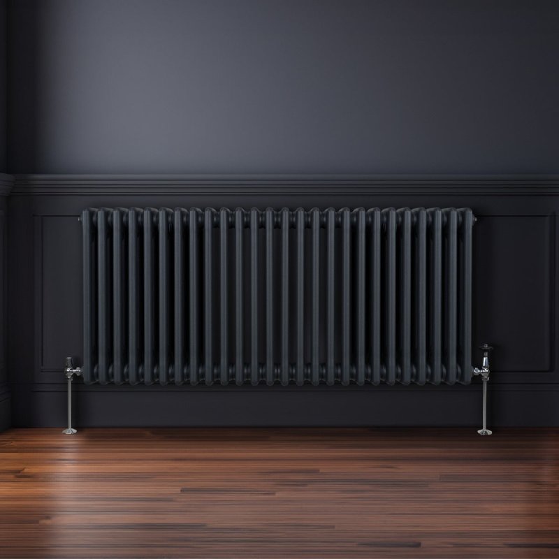 Traditional 3 Column Radiator 600mm x 1192mm Modern Central Heating Heater Matt Anthracite Grey Carbon Steel Horizontal Wall Mounted Kitchen Living Room Bathroom Cleaning Brush Fixing Kit & Brackets