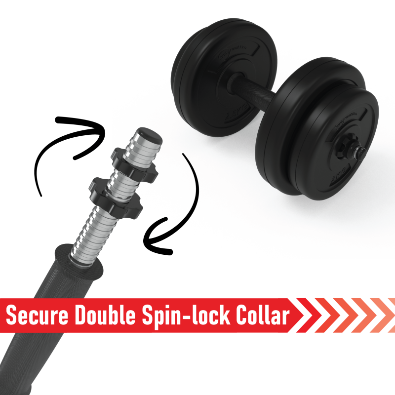 Vinyl Dumbbell Set Adjustable Free Weights 50KG Set Weight Lifting for Home Gym Fitness Training Workout Exercise Equipment Bodybuilding Weight Plates 2 x Barbells 4 x Spin-lock Collars & Barbell Link