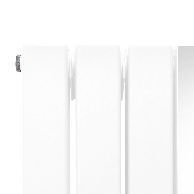 Flat Panel Radiator With Mirror 1800mm x 565mm Modern Designer Double Column Vertical Heater Matt White Carbon Steel Wall Mounted Kitchen Living Room Cleaning Brush Fixing Kit & Brackets