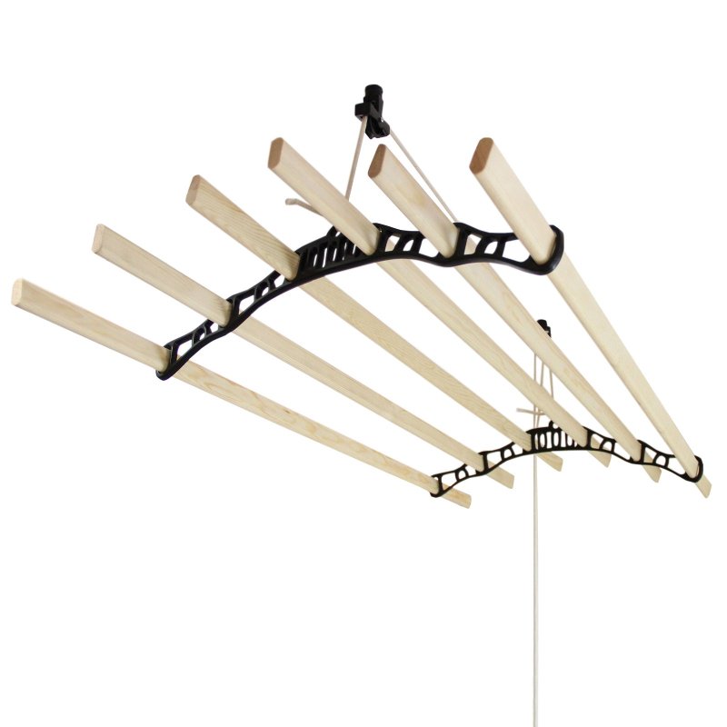Clothes Airer Ceiling Pulley Maid Traditional Mounted Clothing Dryer 6 Lath Laundry Drying Rack Rail 1.4m Black