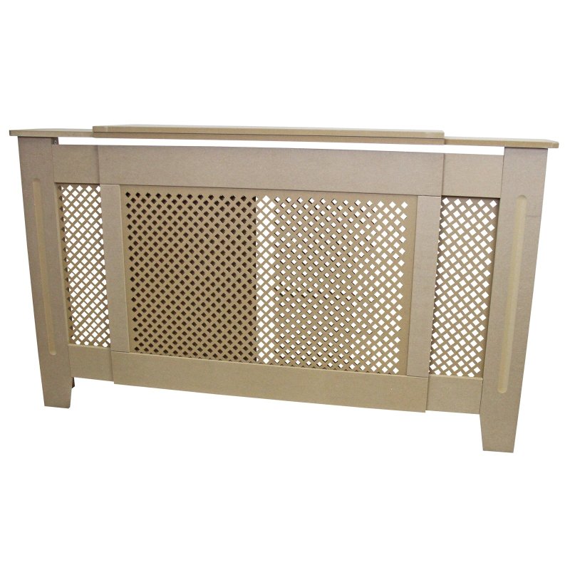 Adjustable Radiator Cover Natural Un-Finished MDF Trellised Grill Modern Cabinet Shelf 1400mm - 1920mm