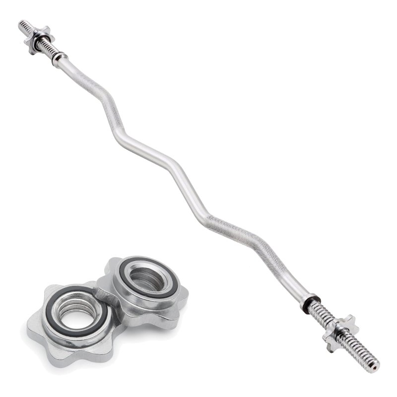 Body Revolution EZ Barbell Bar - 1.2m EZ Weight Lifting Bar for 1 Inch Standard Weights Plates - Barbell for Bench Press, Curls and Bodybuilding With Spring Collar