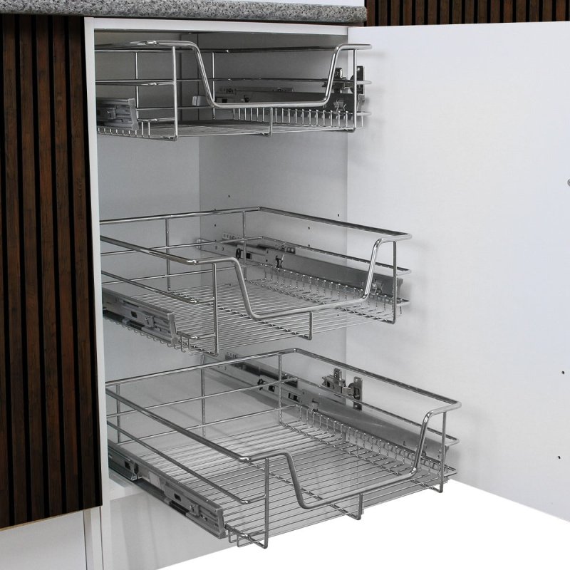KuKoo 2 x Kitchen Pull Out Soft Close Baskets, 400mm Wide Cabinet, Slide Out Wire Storage Drawers