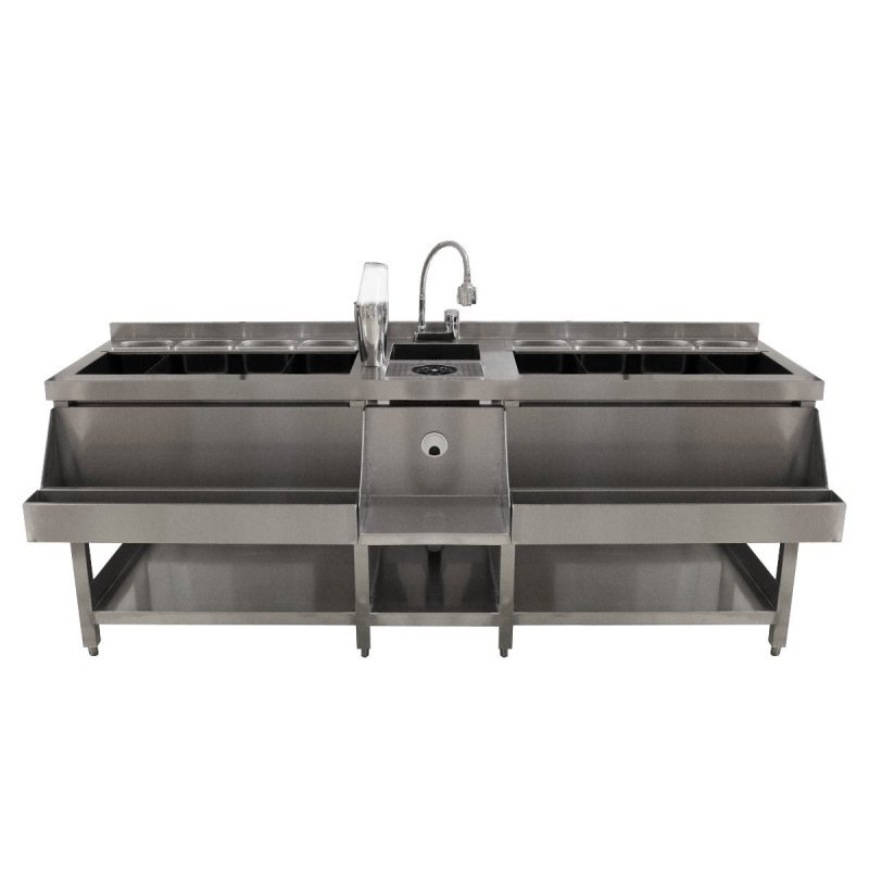 Double Cocktail Bar Station 360°C Swivel Mixer Tap Stainless Steel Insulated Ice Well Professional Glass Rinser Workstation Sink Double Speed Rail FREE Boston Cocktail Shaker + 8 x Gastro Pots
