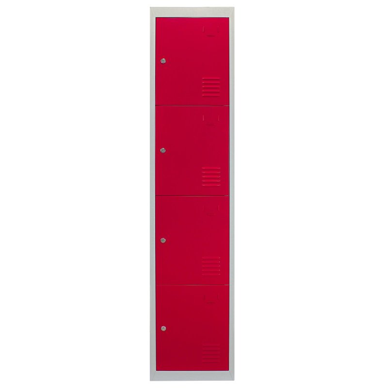 MonsterShop Metal Lockers 4 Door Storage Cupboard Red & Grey Assembled Metal Lockable Unit Filing Cabinet School Staff Gym Changing