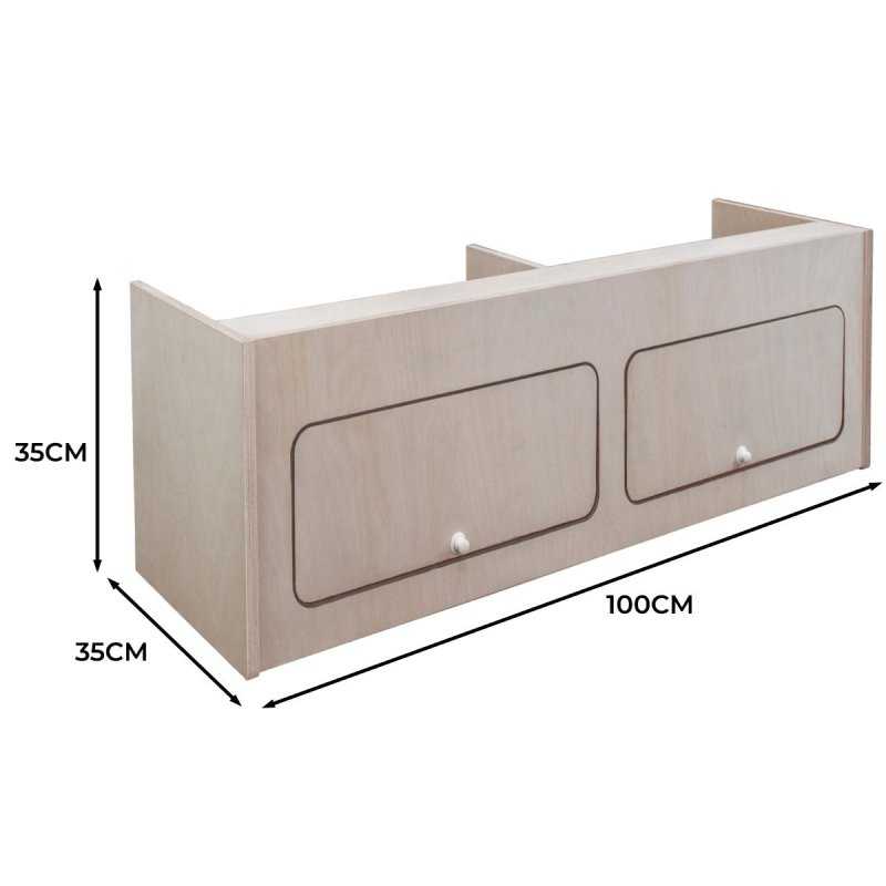 Campervan Overhead Cabinet 2 Door Top Locker Central Divider Camper Van Furniture Storage Lightweight Solid Birch Plywood Unpainted Soft Close Hinges Push Button Locks Pre Drilled Holes Fixing Kit