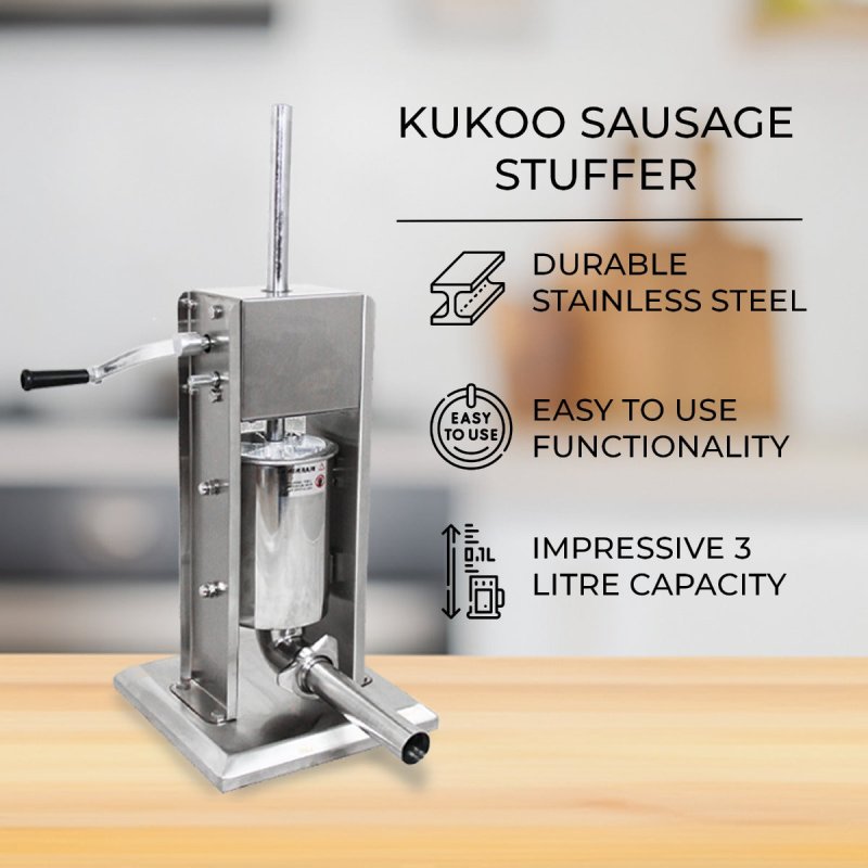 3L Sausage Stuffer Kit Filler Maker 304 Stainless Steel Heavy Duty Commercial Meat Machine Vertical Manual 2 Speeds